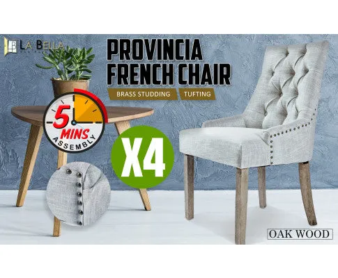 La Bella 4 Set Grey French Provincial Dining Chair Amour Oak Leg