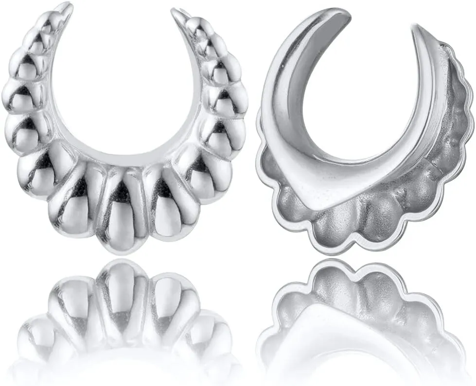 LADEMAYH 2Pcs 1/2 inch Gauges for Ears, Silver 12mm Gauges for Ears, Classy Design 1/2 Plugs Tunnels Guages for Women, Surgical Steel Saddle Gauge Earrings