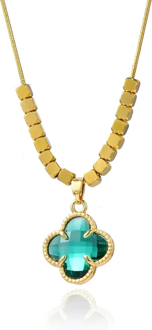 Ladies Heart Necklace, Cute Lucky, Four Leaf Clover Necklace Delicate Necklace, Two Ways to Wear, Suitable for Women Christmas Jewelry, 47 CM,Gold Plated, Cubic Zirconia,