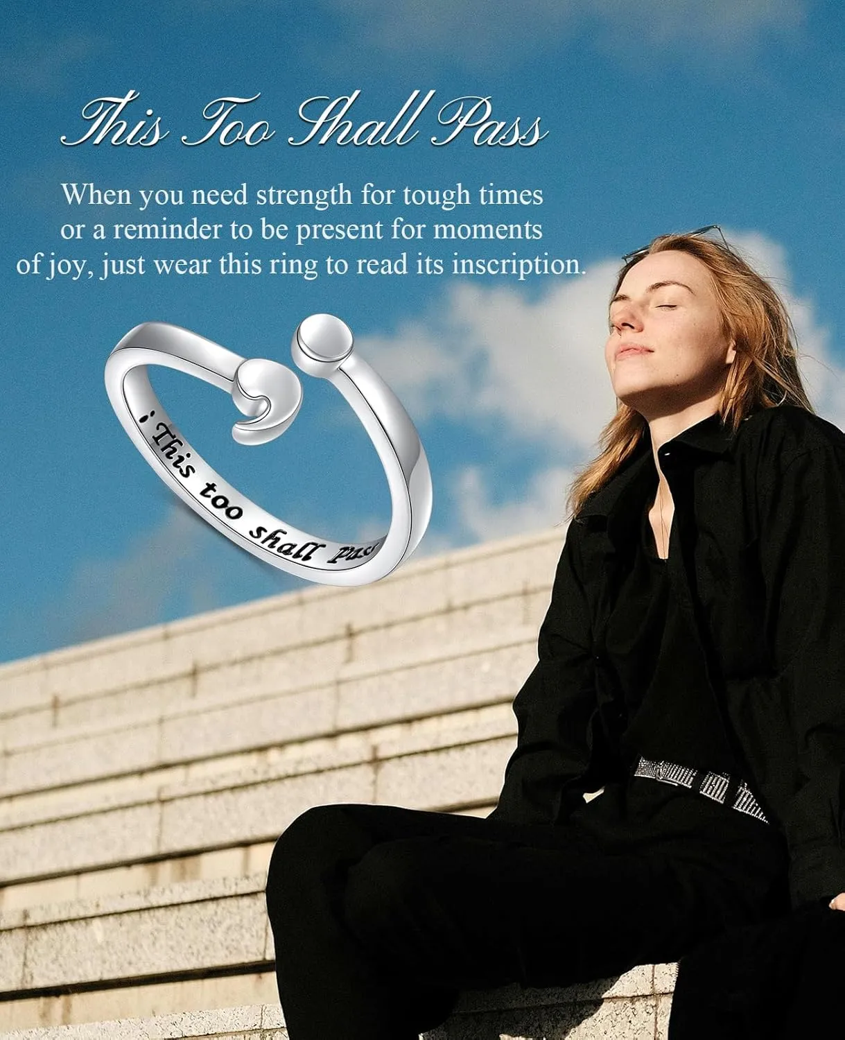 Ladytree My Story Isn't Over Yet Sterling Silver Semicolon Ring This Too Shall Pass Ring Jewelry Size 5-10