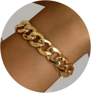 LANE WOODS Chunky Gold Bracelet for Women 14k Gold Plated Chain Link Bracelet for Men Classic Jewelry