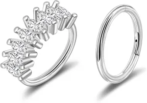 Lantine Surgical Steel Nose Rings Hoop Set Septum Ring Tragus, Daith, Rook, Helix Piercing Jewelry - CZ Open and Hinged 18G/20G Cartilage Hoop Earring
