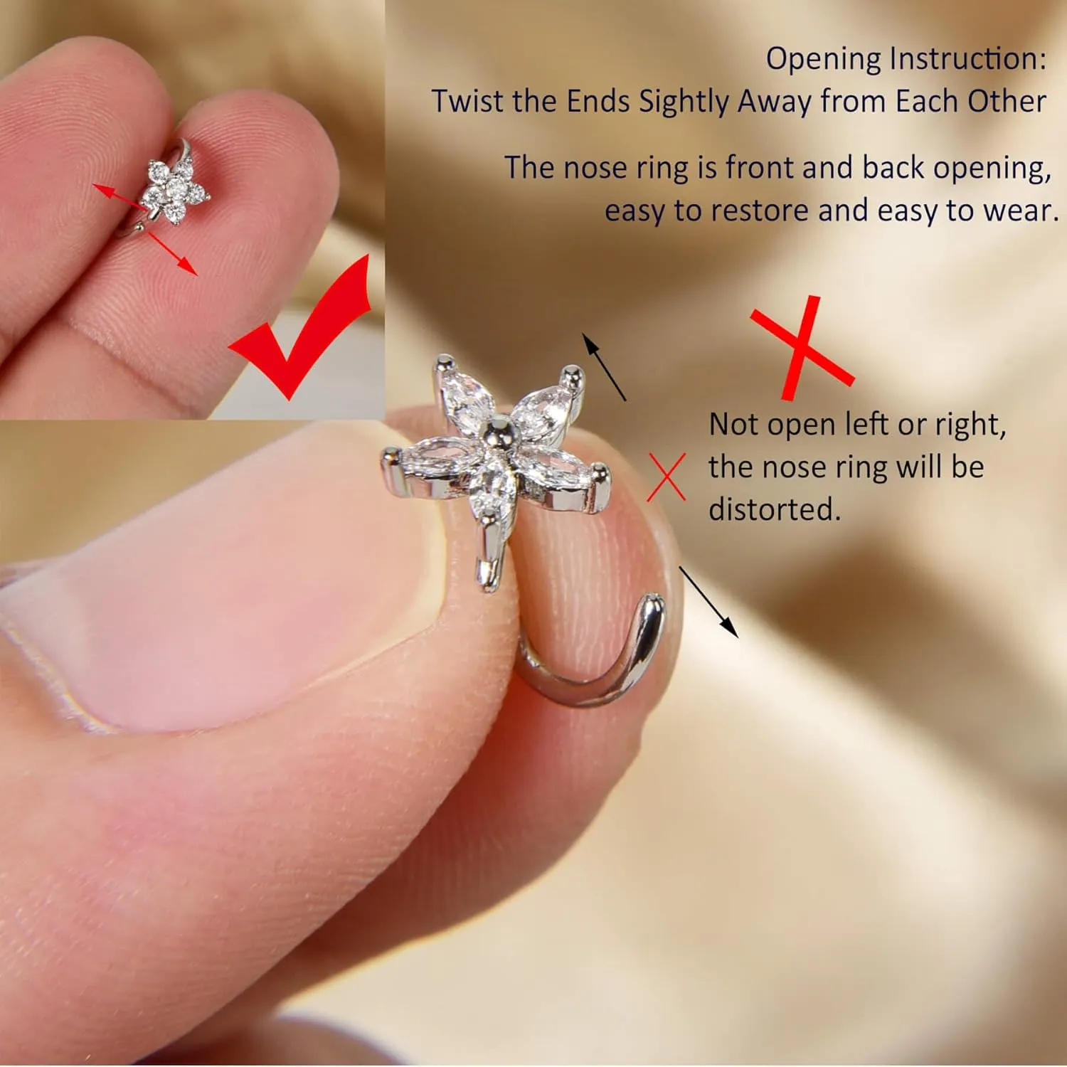Lantine Surgical Steel Nose Rings Hoop Set Septum Ring Tragus, Daith, Rook, Helix Piercing Jewelry - CZ Open and Hinged 18G/20G Cartilage Hoop Earring