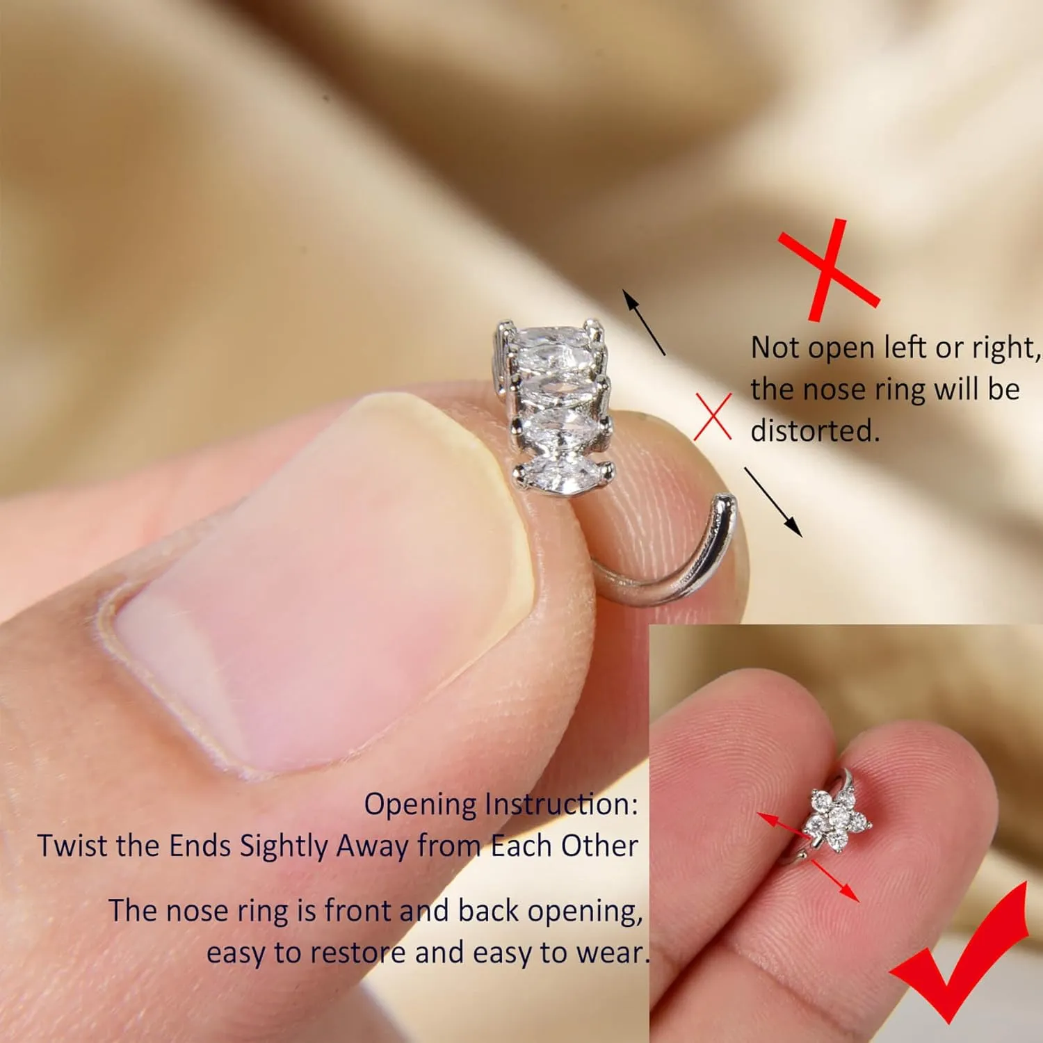 Lantine Surgical Steel Nose Rings Hoop Set Septum Ring Tragus, Daith, Rook, Helix Piercing Jewelry - CZ Open and Hinged 18G/20G Cartilage Hoop Earring