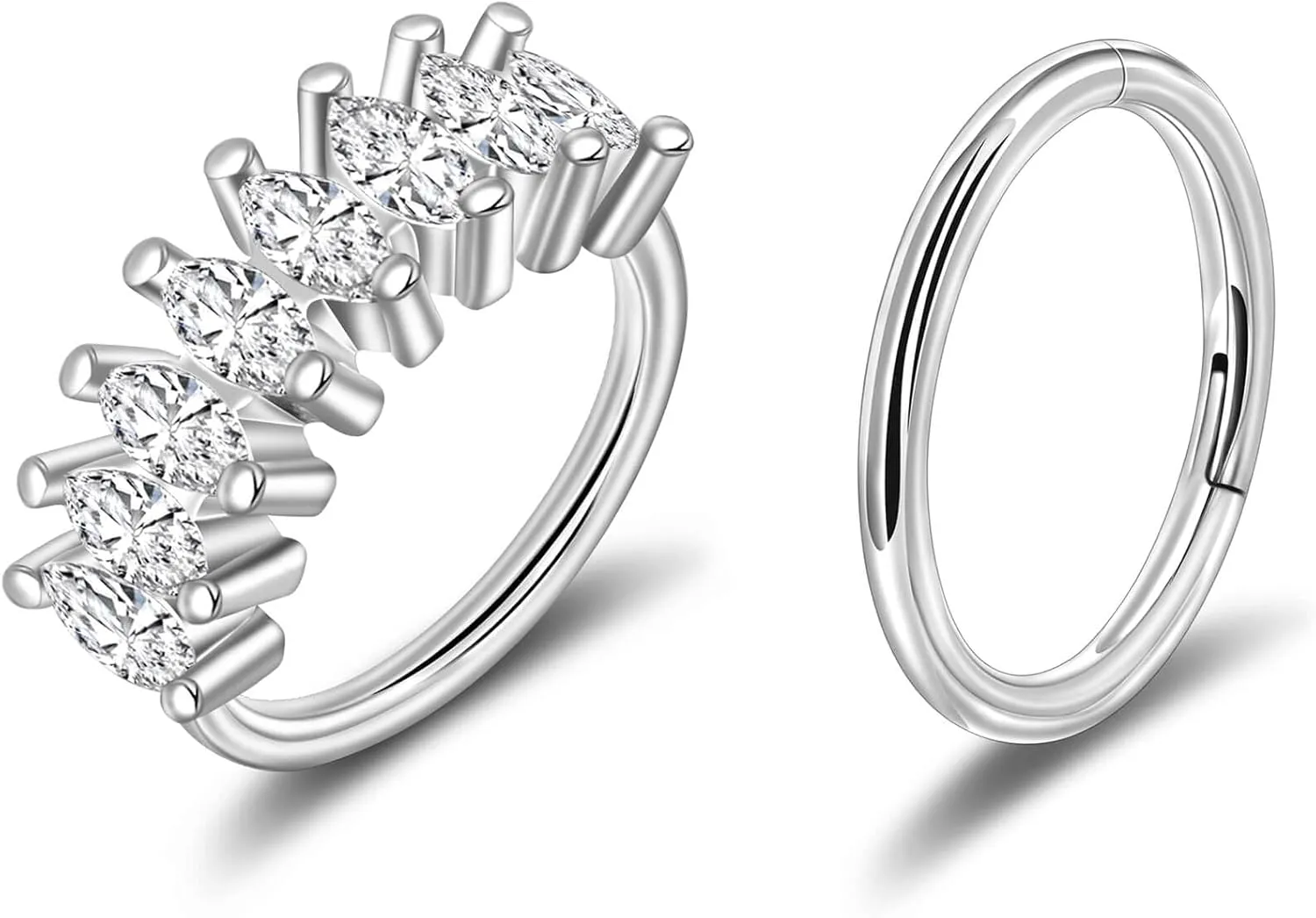 Lantine Surgical Steel Nose Rings Hoop Set Septum Ring Tragus, Daith, Rook, Helix Piercing Jewelry - CZ Open and Hinged 18G/20G Cartilage Hoop Earring