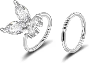 Lantine Surgical Steel Nose Rings Hoop Set Septum Ring Tragus, Daith, Rook, Helix Piercing Jewelry - CZ Open and Hinged 18G/20G Cartilage Hoop Earring