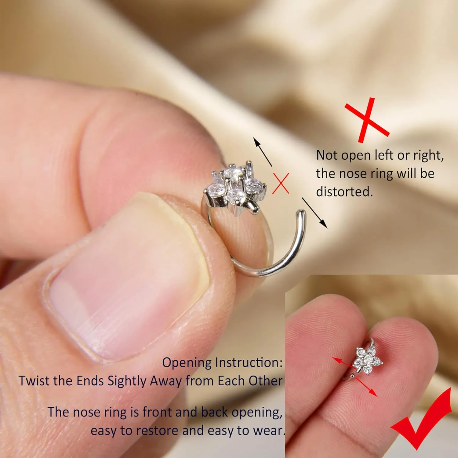 Lantine Surgical Steel Nose Rings Hoop Set Septum Ring Tragus, Daith, Rook, Helix Piercing Jewelry - CZ Open and Hinged 18G/20G Cartilage Hoop Earring