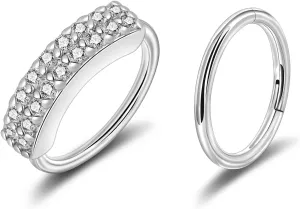 Lantine Surgical Steel Nose Rings Hoop Set Septum Ring Tragus, Daith, Rook, Helix Piercing Jewelry - CZ Open and Hinged 18G/20G Cartilage Hoop Earring