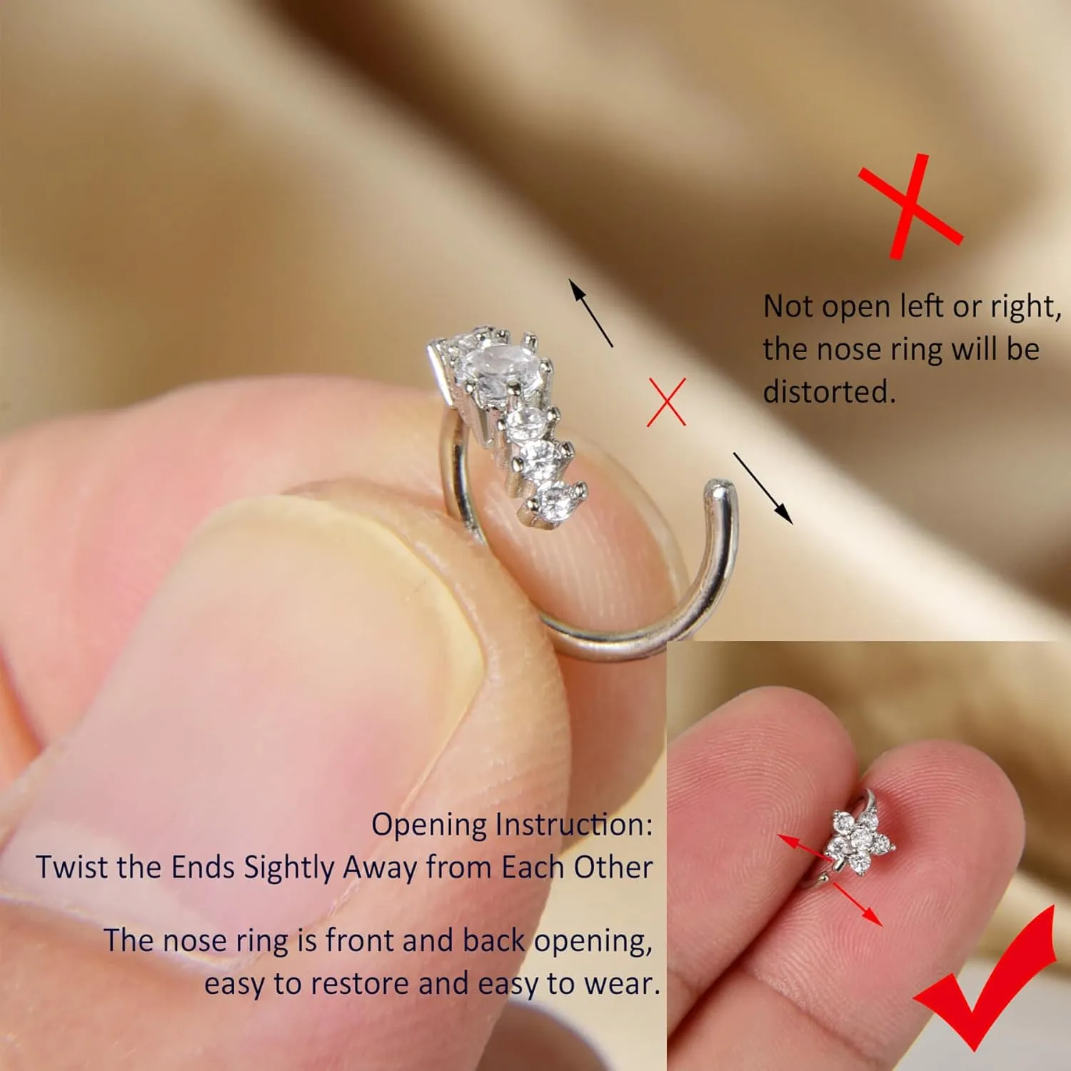 Lantine Surgical Steel Nose Rings Hoop Set Septum Ring Tragus, Daith, Rook, Helix Piercing Jewelry - CZ Open and Hinged 18G/20G Cartilage Hoop Earring