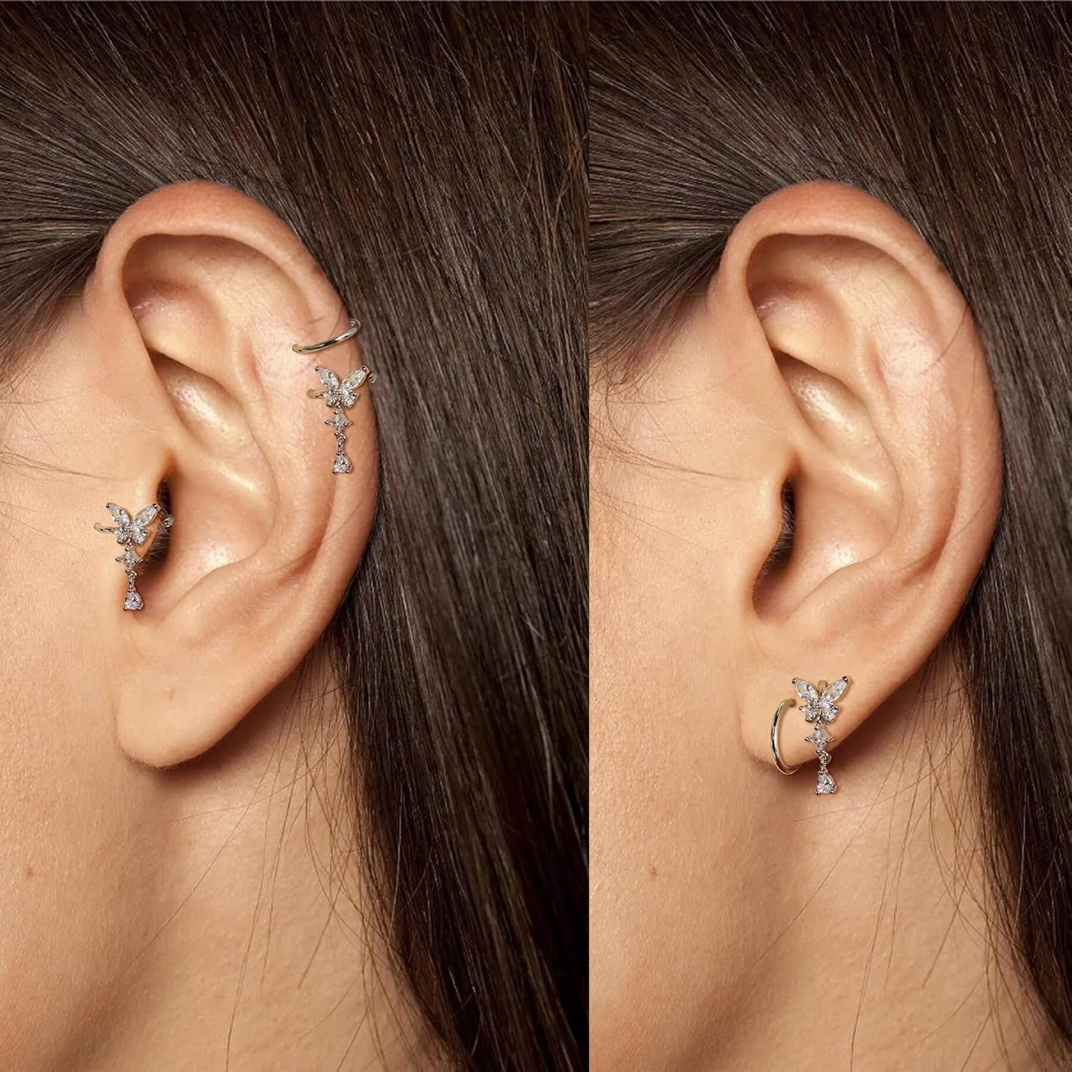 Lantine Surgical Steel Nose Rings Hoop Set Septum Ring Tragus, Daith, Rook, Helix Piercing Jewelry - CZ Open and Hinged 18G/20G Cartilage Hoop Earring