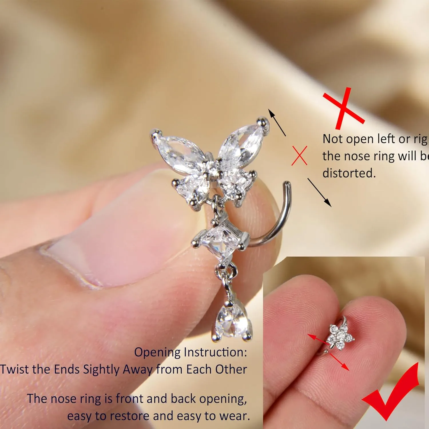 Lantine Surgical Steel Nose Rings Hoop Set Septum Ring Tragus, Daith, Rook, Helix Piercing Jewelry - CZ Open and Hinged 18G/20G Cartilage Hoop Earring