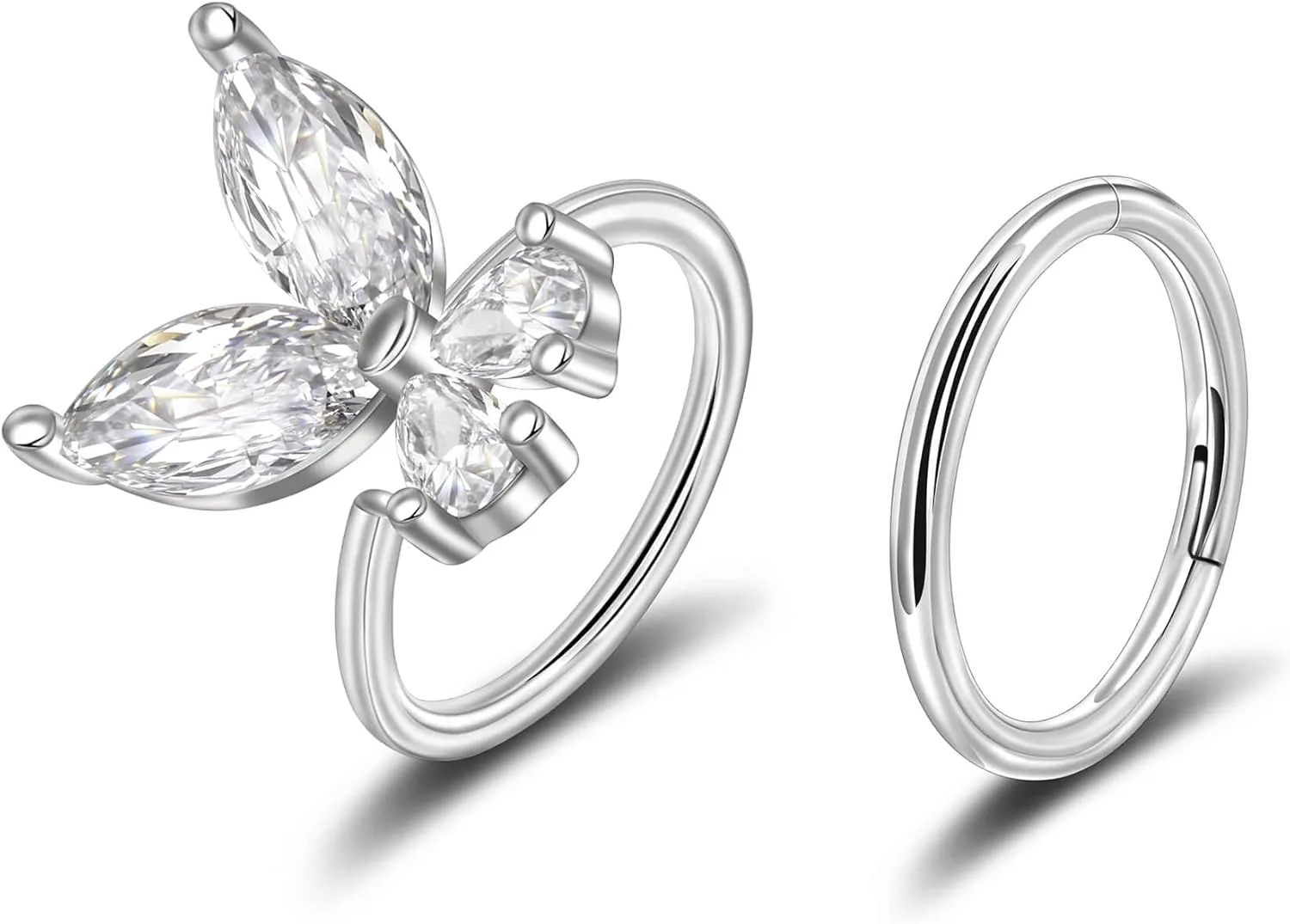 Lantine Surgical Steel Nose Rings Hoop Set Septum Ring Tragus, Daith, Rook, Helix Piercing Jewelry - CZ Open and Hinged 18G/20G Cartilage Hoop Earring