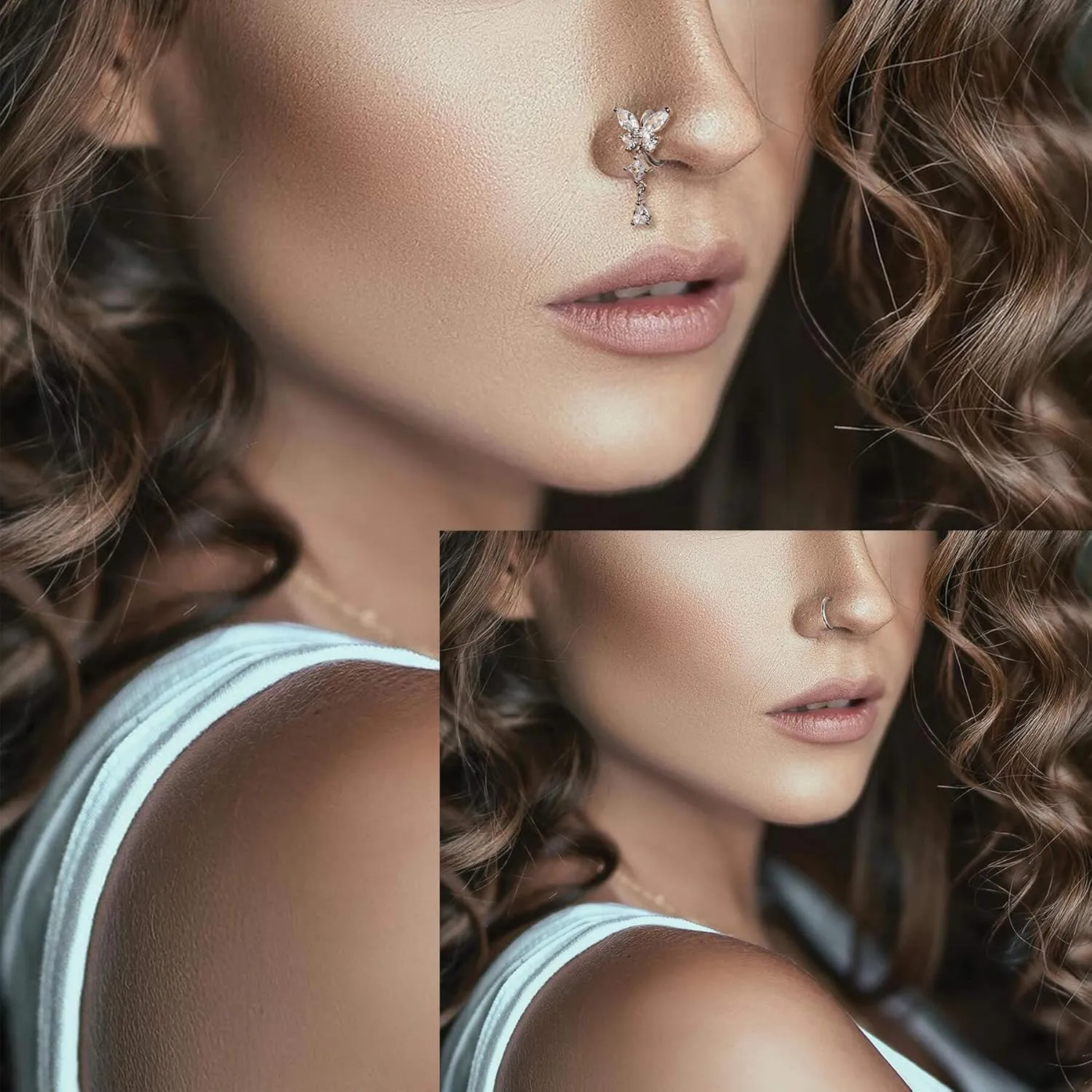 Lantine Surgical Steel Nose Rings Hoop Set Septum Ring Tragus, Daith, Rook, Helix Piercing Jewelry - CZ Open and Hinged 18G/20G Cartilage Hoop Earring