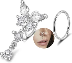 Lantine Surgical Steel Nose Rings Hoop Set Septum Ring Tragus, Daith, Rook, Helix Piercing Jewelry - CZ Open and Hinged 18G/20G Cartilage Hoop Earring