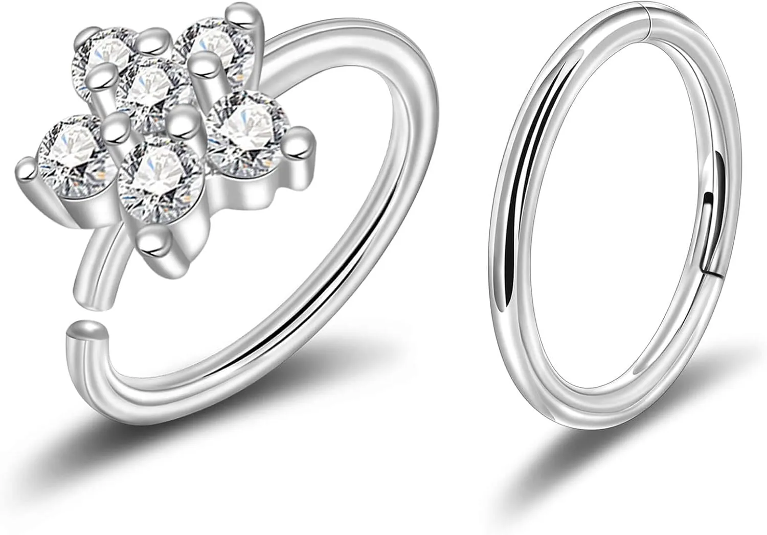 Lantine Surgical Steel Nose Rings Hoop Set Septum Ring Tragus, Daith, Rook, Helix Piercing Jewelry - CZ Open and Hinged 18G/20G Cartilage Hoop Earring