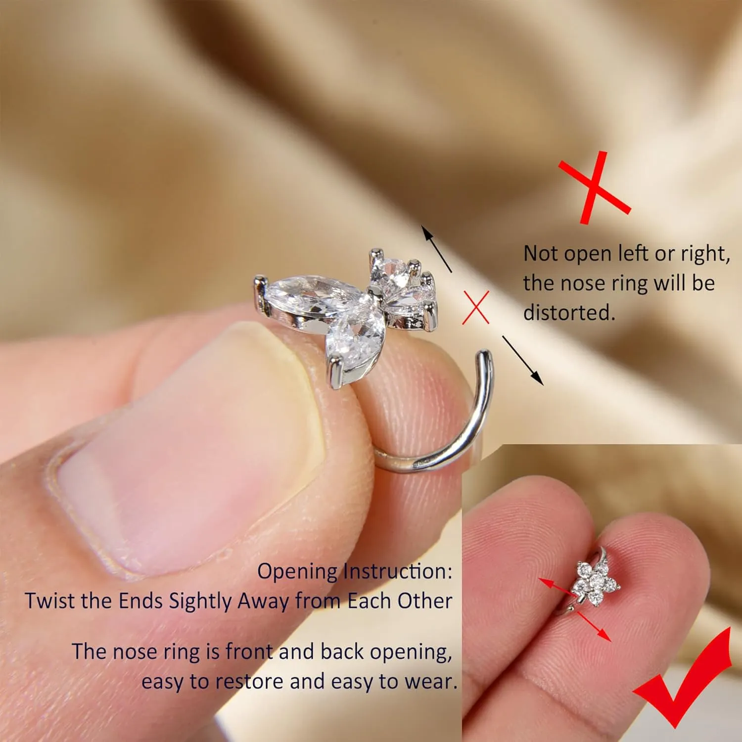 Lantine Surgical Steel Nose Rings Hoop Set Septum Ring Tragus, Daith, Rook, Helix Piercing Jewelry - CZ Open and Hinged 18G/20G Cartilage Hoop Earring
