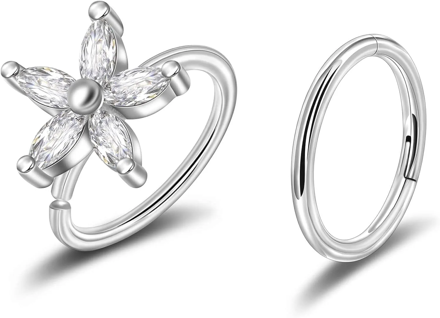 Lantine Surgical Steel Nose Rings Hoop Set Septum Ring Tragus, Daith, Rook, Helix Piercing Jewelry - CZ Open and Hinged 18G/20G Cartilage Hoop Earring