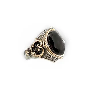 Large Gemstone, Vintage Style, Cubic Zirconia Onyx Sterling Silver, Unique Jewelry, Handmade Silver Ring, Birthday Present RP1233