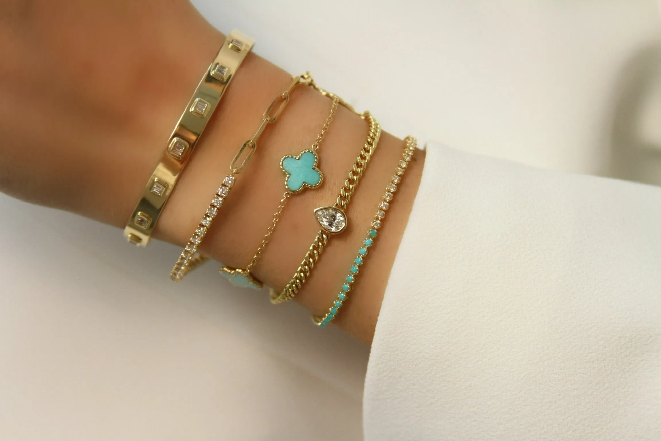 Large Pear Diamond Cuban Bracelet