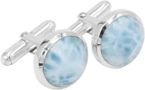 Larimar Cufflinks Jewelry for Men 925 Sterling Silver, Cuff Links for Wedding Groom Unique Gift, Natural Gemstone Cufflinks