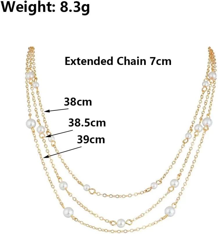 Layered Pearl Choker Necklace for Women,14K Gold Multi Strands Pearls Beaded Collarbone Necklace Thin Chain Clavicle Necklace Accessories Gifts