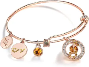 Leafael Superstar Zodiac Expandable Bangle Bracelet Made with Premium Crystals Horoscope Constellation October November Birthstone Topaz Brown Jewelry, Rose Gold Plated, 7"