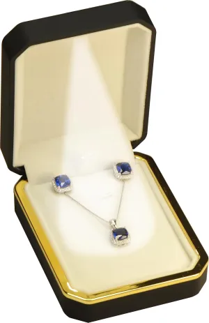 LED Black Necklace Pendant Box for Engagement, WeddingLuxury Octagonal Design with Gold Trim LED Necklace Earrings Sets Jewelry Gift Holder Box with Light for Men for Women