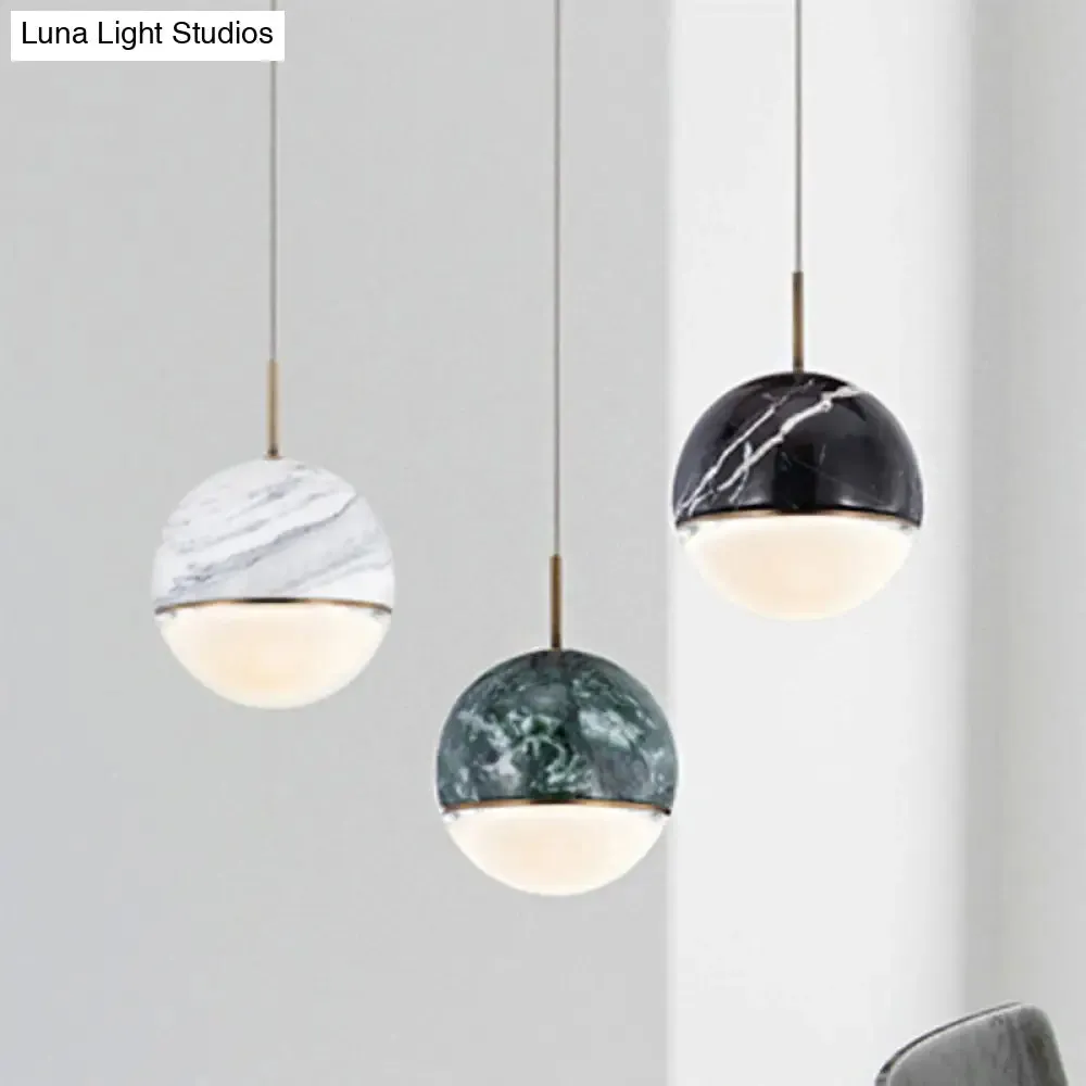 LED Marble Pendant Light Kit in Designer Black/White/Green for Living Room