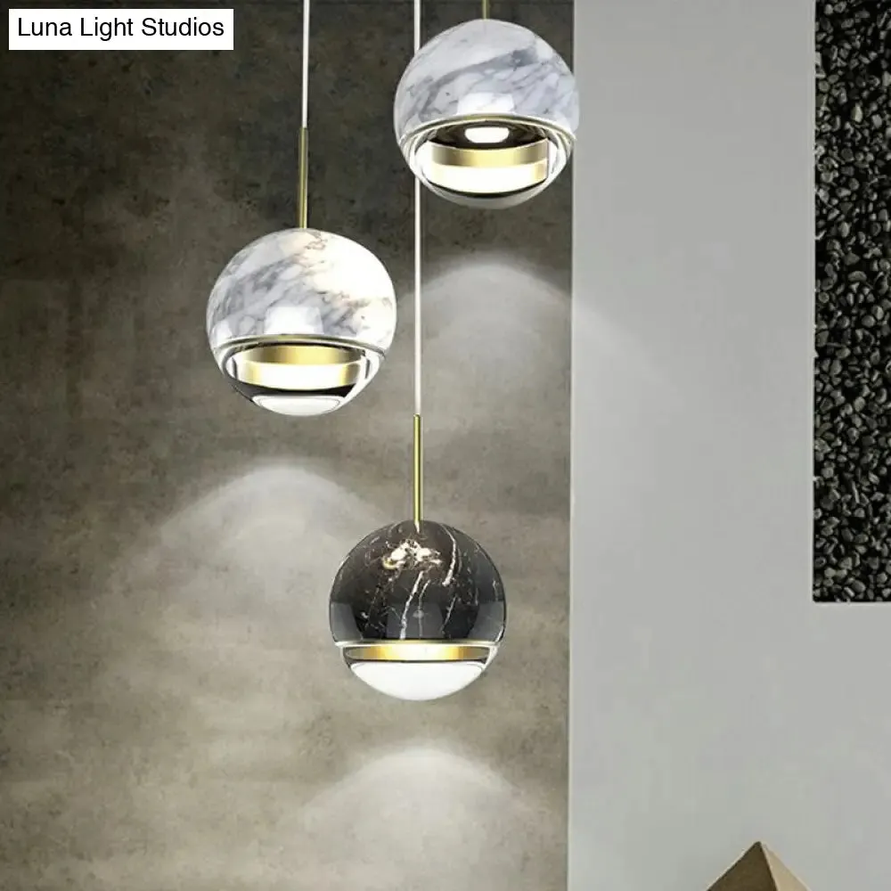 LED Marble Pendant Light Kit in Designer Black/White/Green for Living Room