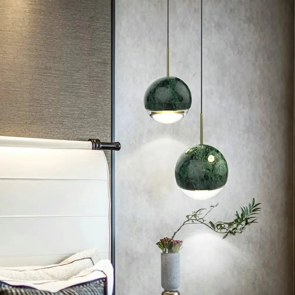 LED Marble Pendant Light Kit in Designer Black/White/Green for Living Room