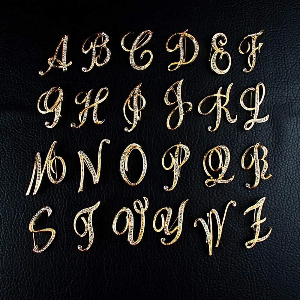 Letter Brooch Pins Initial Rhinestone Brooch for Women Crafts Gold A-Z
