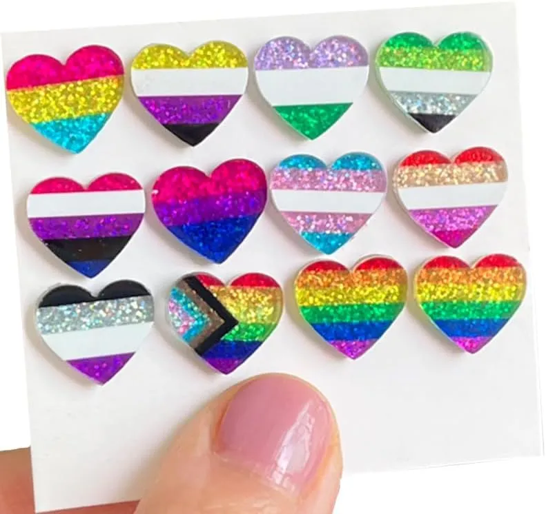 LGBT Pride Flag Heart Earrings Shiny Acrylic LGBT Rainbow Love Earrings Gay Bisexual Transgender Lesbian Pride Month Costume Accessories