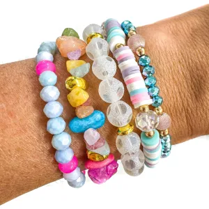 Light Blue, Pink, Yellow Spring Bracelet Stack