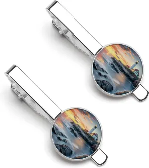 Lighthouse Beach Sky Men's Tie Clip Round Tie Bar Tie Tack Pins Jewelry Accessories for Father's Day Gifts