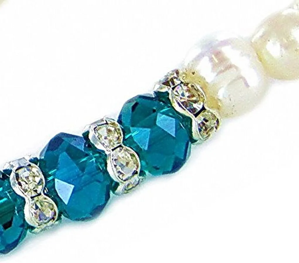 Linpeng womens Elegant Freshwater Cultured Pearls Birthstone Bracelet, Turquoise, 7 5 inch US