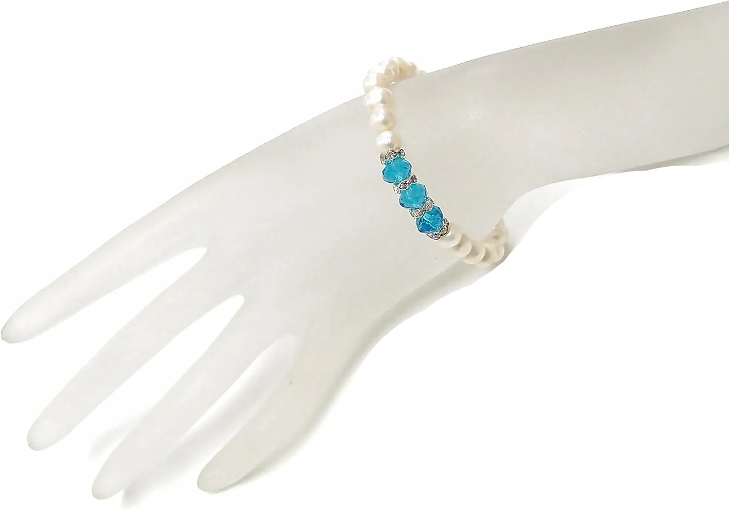 Linpeng womens Elegant Freshwater Cultured Pearls Birthstone Bracelet, Turquoise, 7 5 inch US
