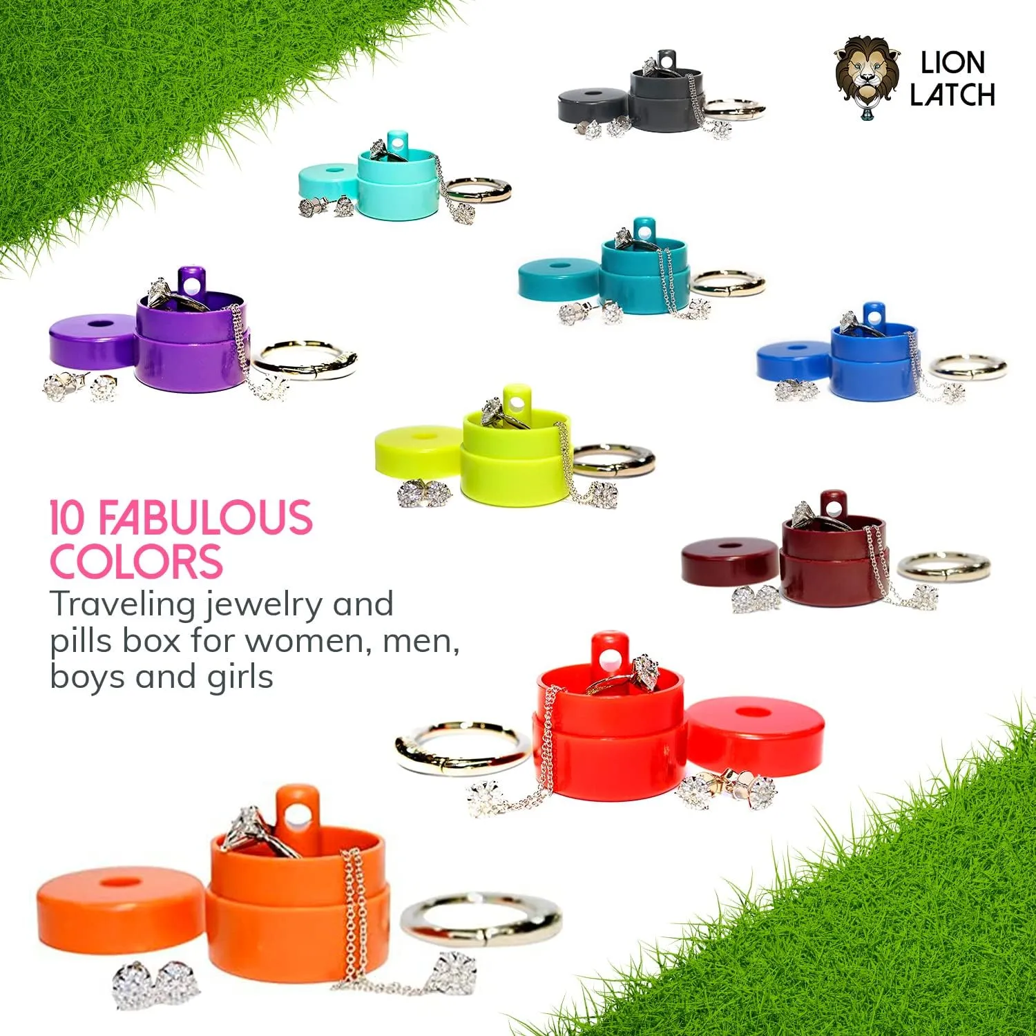 Lion Latch Travel Jewelry Box Case, Ring Holder on Shark Tank - Ring Holder for Women Girls with Keychain, Small Jewelry Organizer Boxes, Portable Ring Keeper Key Chain, Jewelry Storage Case