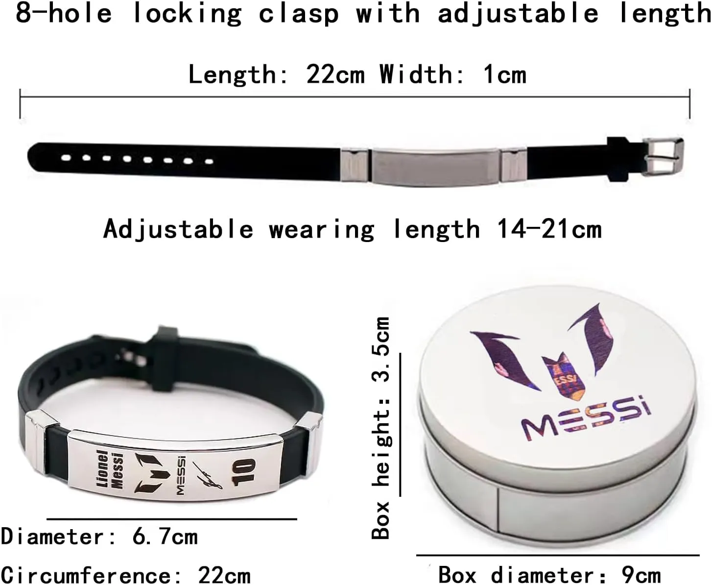 Lionel Messi signature wristbands Football bracelet, Waterproof sports rubber bracelets, Rubber wristbands, Messi Memorial Collection Gift Box