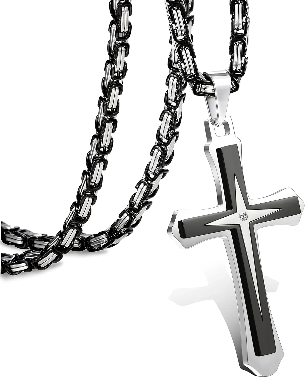 LOLIAS Black Gold   for Men Stainless Steel  Chain With Cross Pendant Necklace   22-30Inch