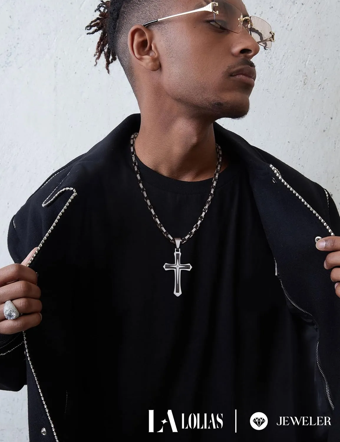 LOLIAS Black Gold   for Men Stainless Steel  Chain With Cross Pendant Necklace   22-30Inch