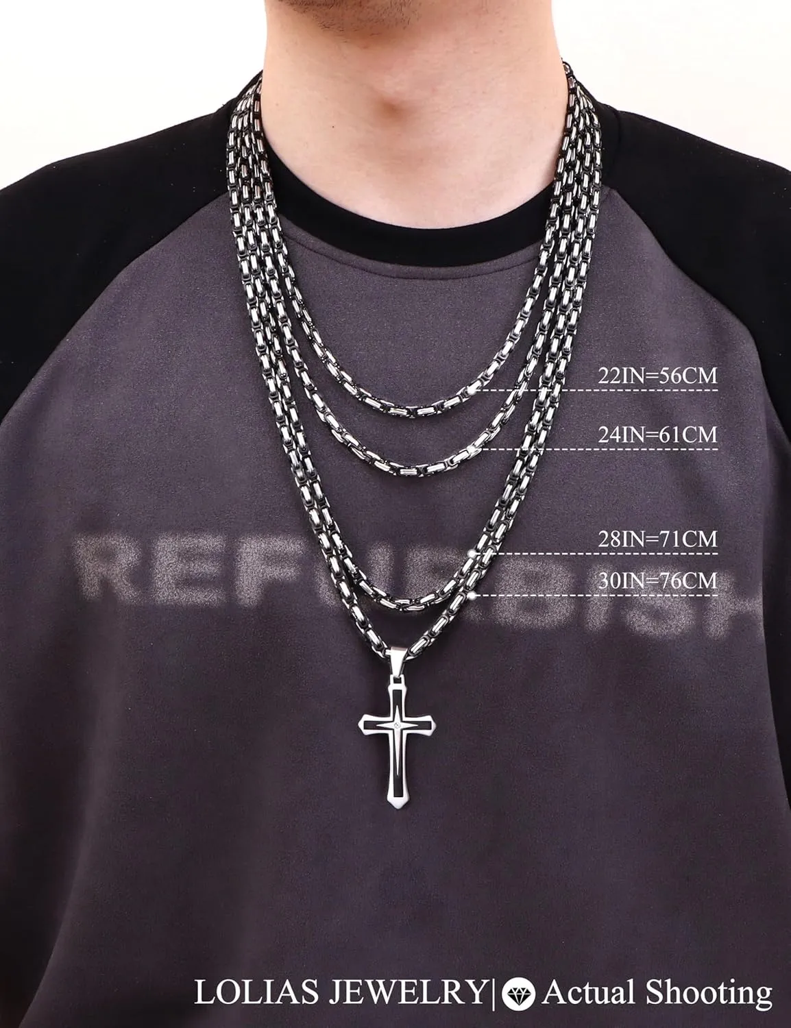 LOLIAS Black Gold   for Men Stainless Steel  Chain With Cross Pendant Necklace   22-30Inch