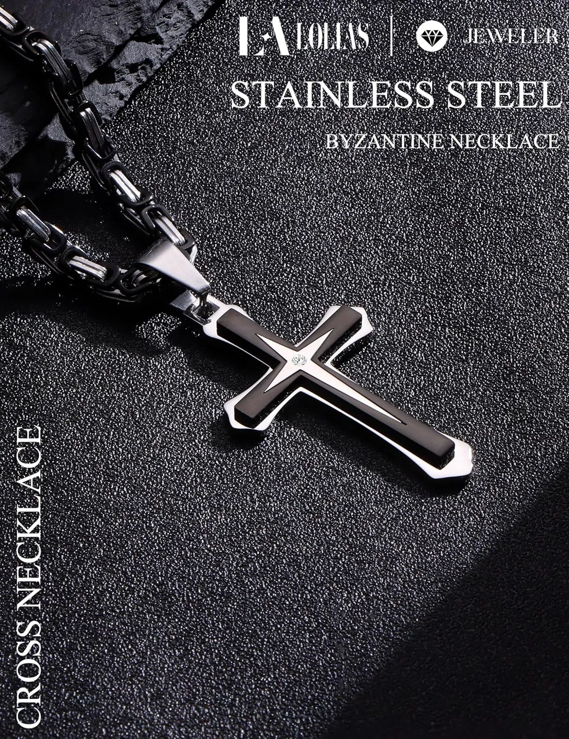 LOLIAS Black Gold   for Men Stainless Steel  Chain With Cross Pendant Necklace   22-30Inch