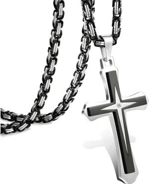 LOLIAS Black Gold   for Men Stainless Steel  Chain With Cross Pendant Necklace   22-30Inch