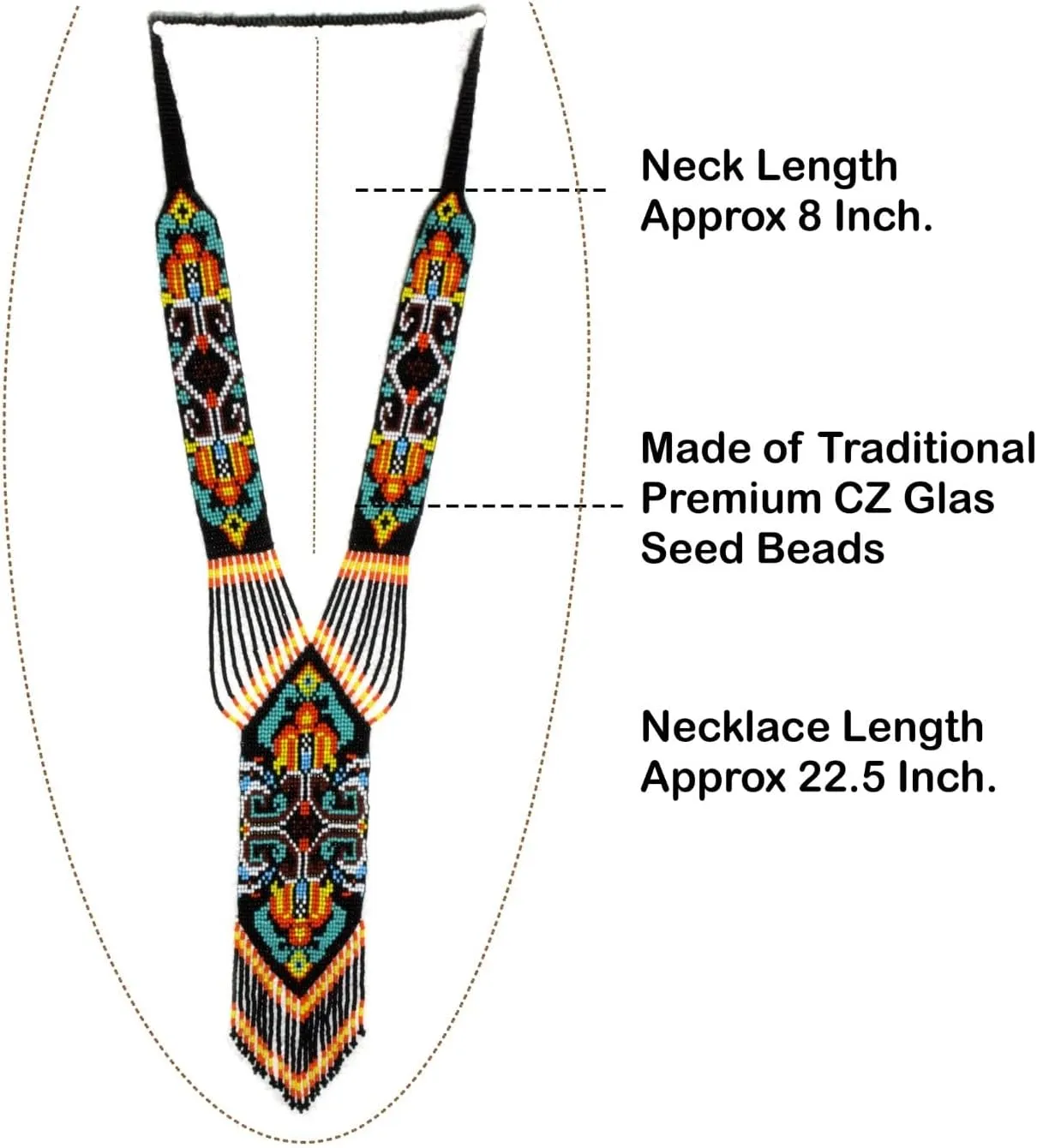 Long Beaded Necklace  Boho Native Handmade Seed Bead Tassel Necklace, Bohemian Large Statement Beaded Necklace for Women