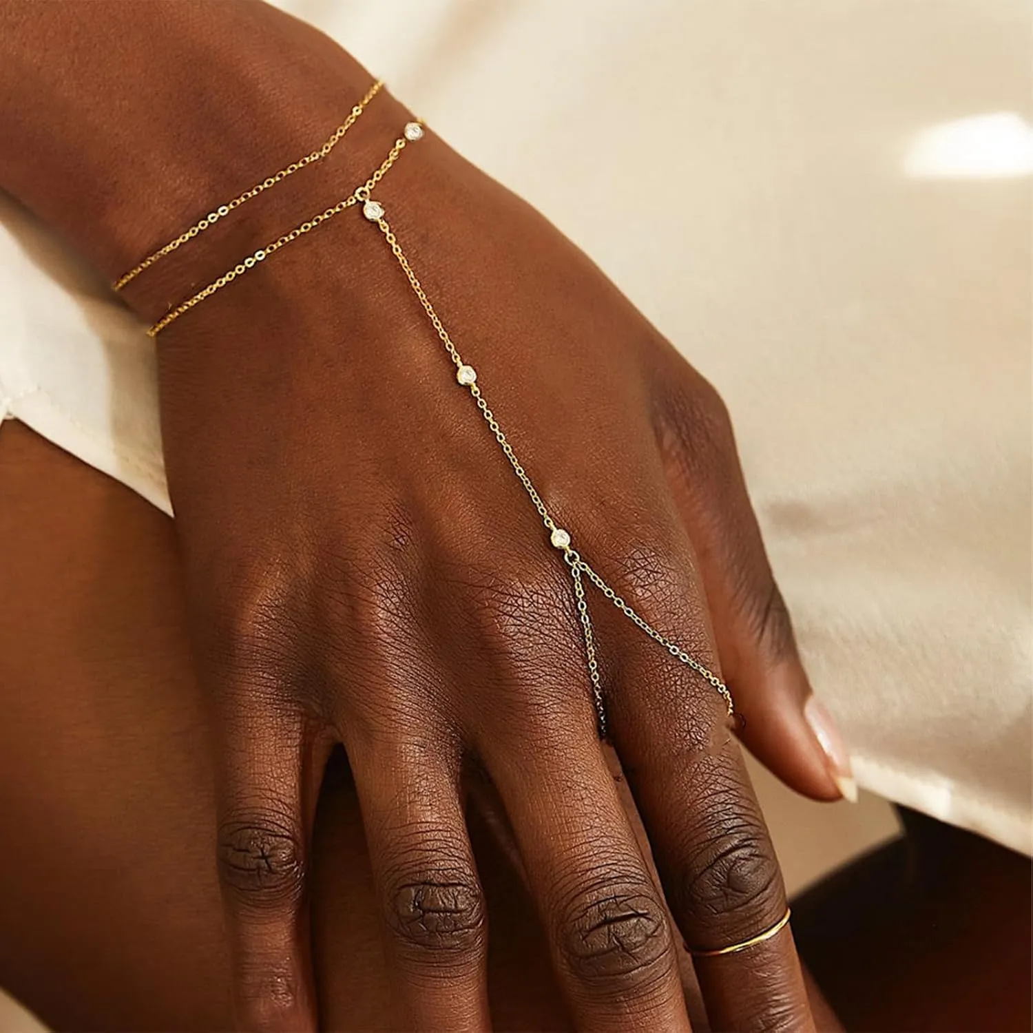 Long tiantian Hand Chain for Women Ring Bracelet Hand Chain Dainty Gold Finger Ring Slave Bracelet Zircon Hands Jewelry Gifts Trendy Stuff 2025