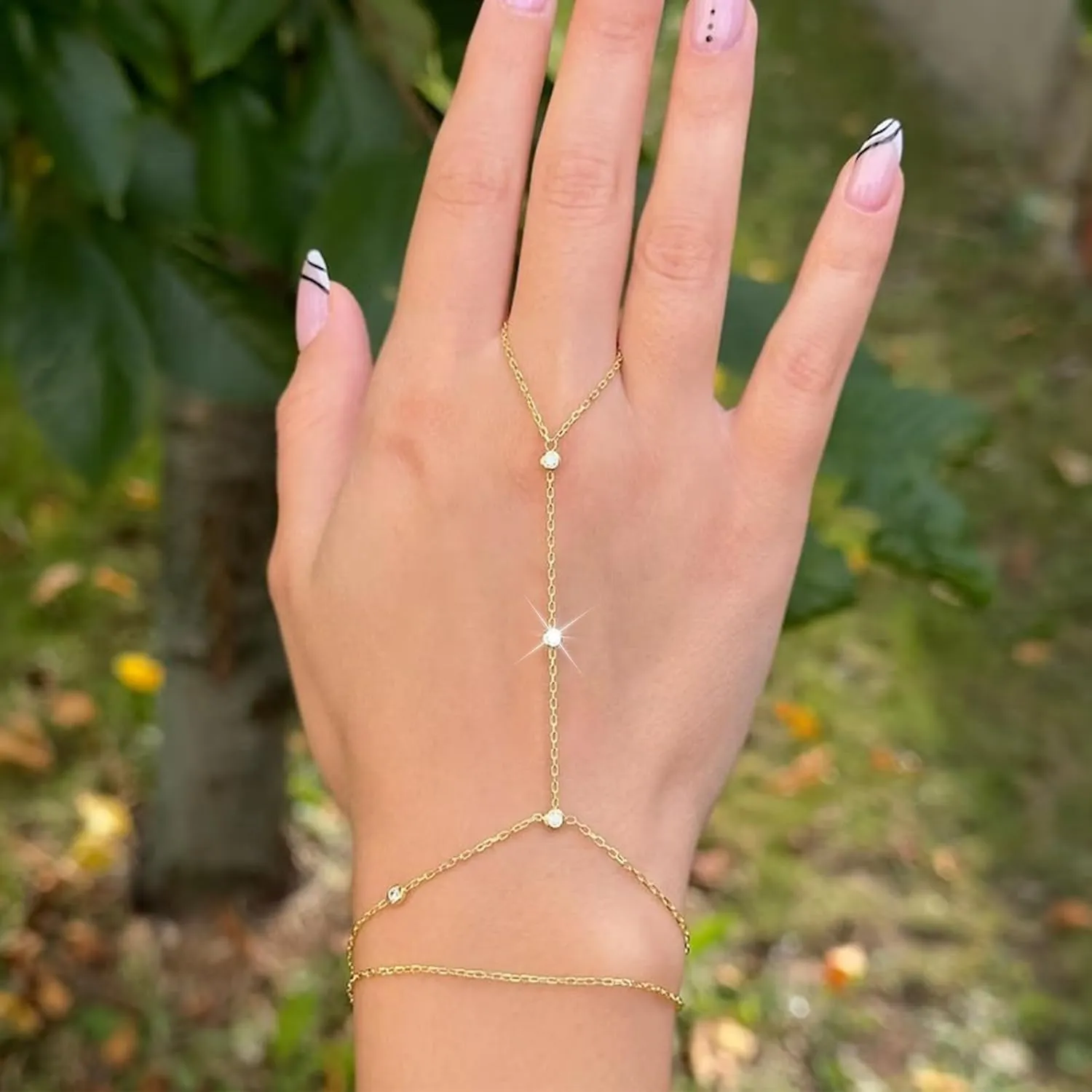 Long tiantian Hand Chain for Women Ring Bracelet Hand Chain Dainty Gold Finger Ring Slave Bracelet Zircon Hands Jewelry Gifts Trendy Stuff 2025
