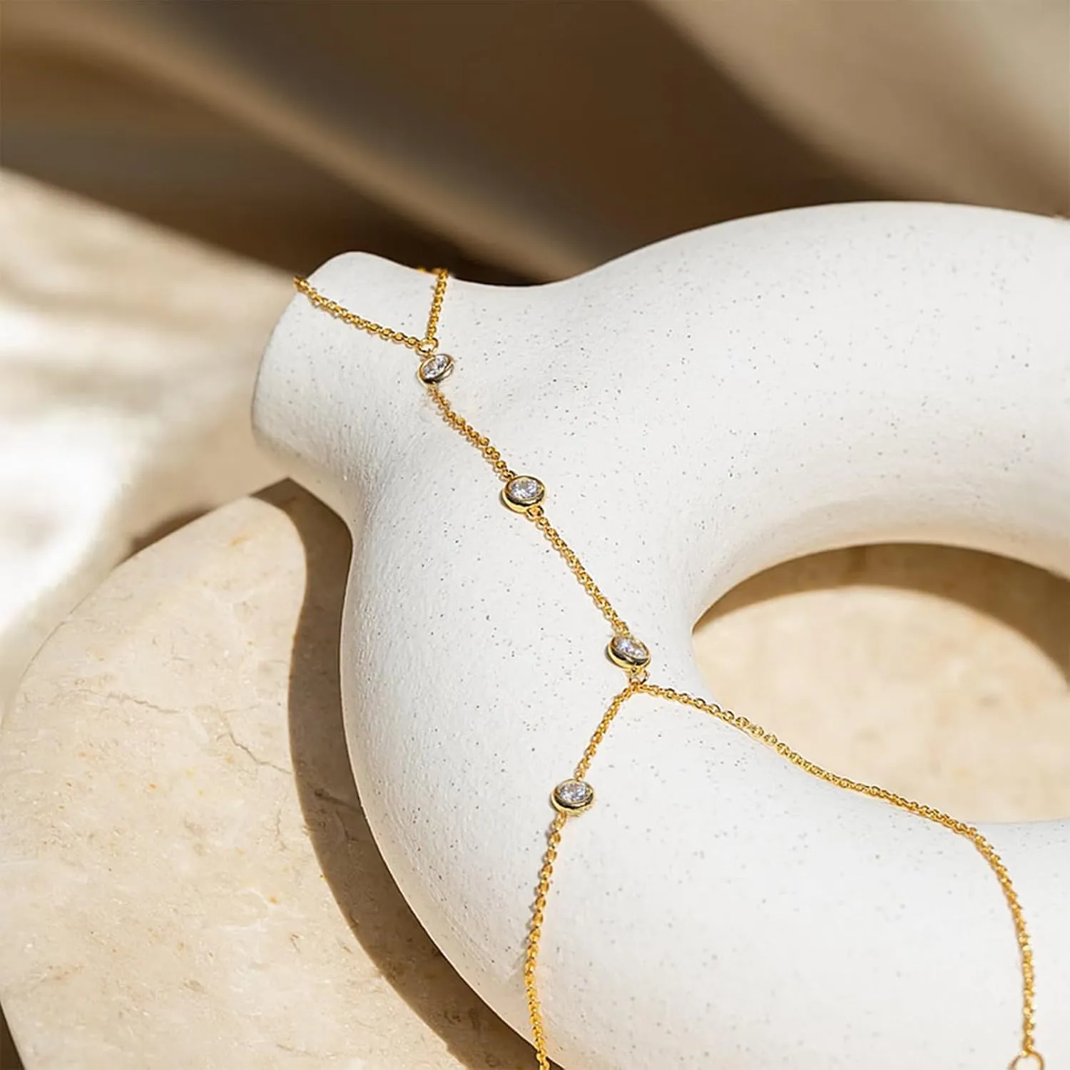 Long tiantian Hand Chain for Women Ring Bracelet Hand Chain Dainty Gold Finger Ring Slave Bracelet Zircon Hands Jewelry Gifts Trendy Stuff 2025