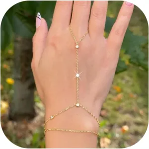 Long tiantian Hand Chain for Women Ring Bracelet Hand Chain Dainty Gold Finger Ring Slave Bracelet Zircon Hands Jewelry Gifts Trendy Stuff 2025