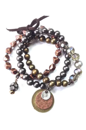 Lost And Found Mixed Beaded Stretch Bracelet With Coins