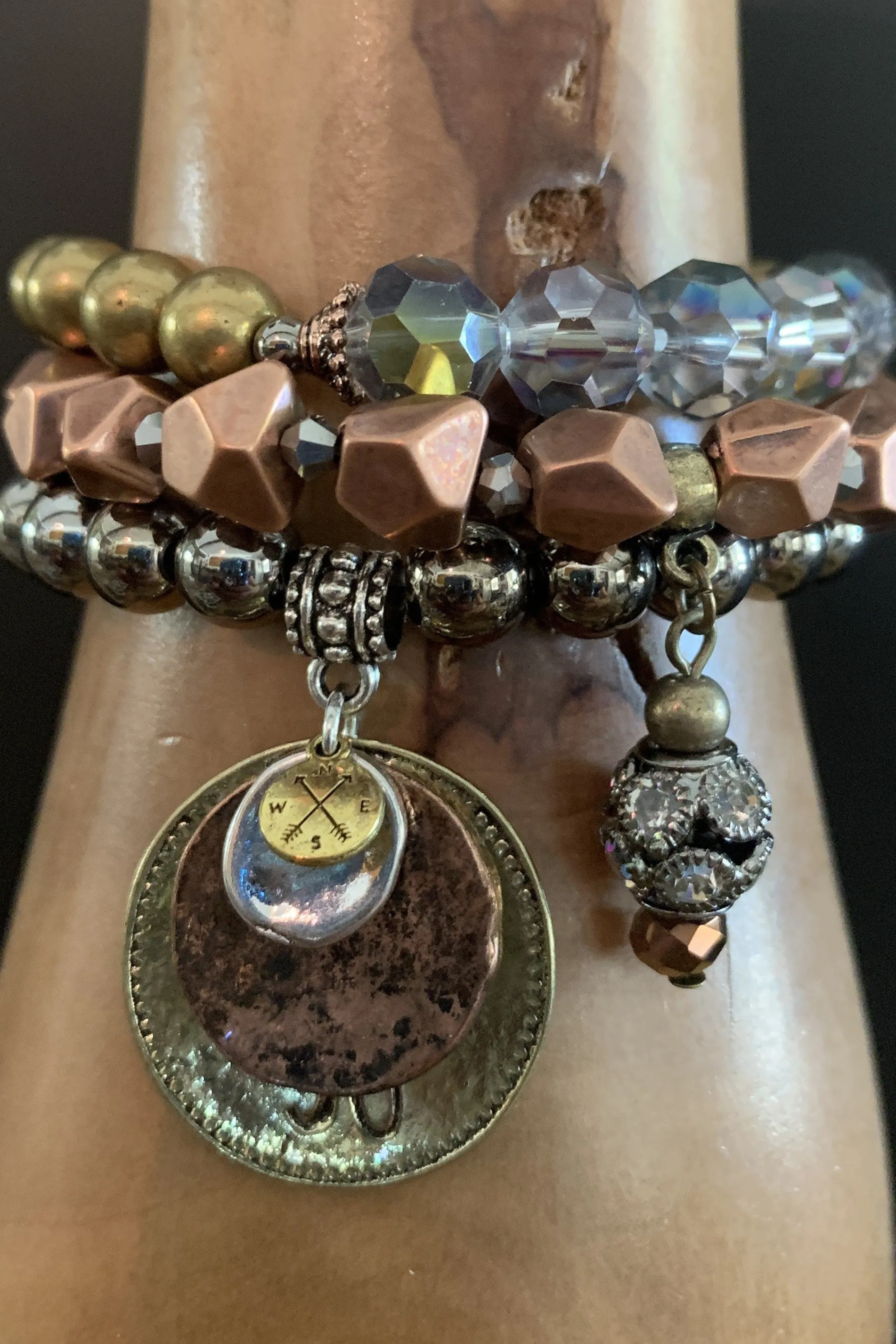 Lost And Found Mixed Beaded Stretch Bracelet With Coins